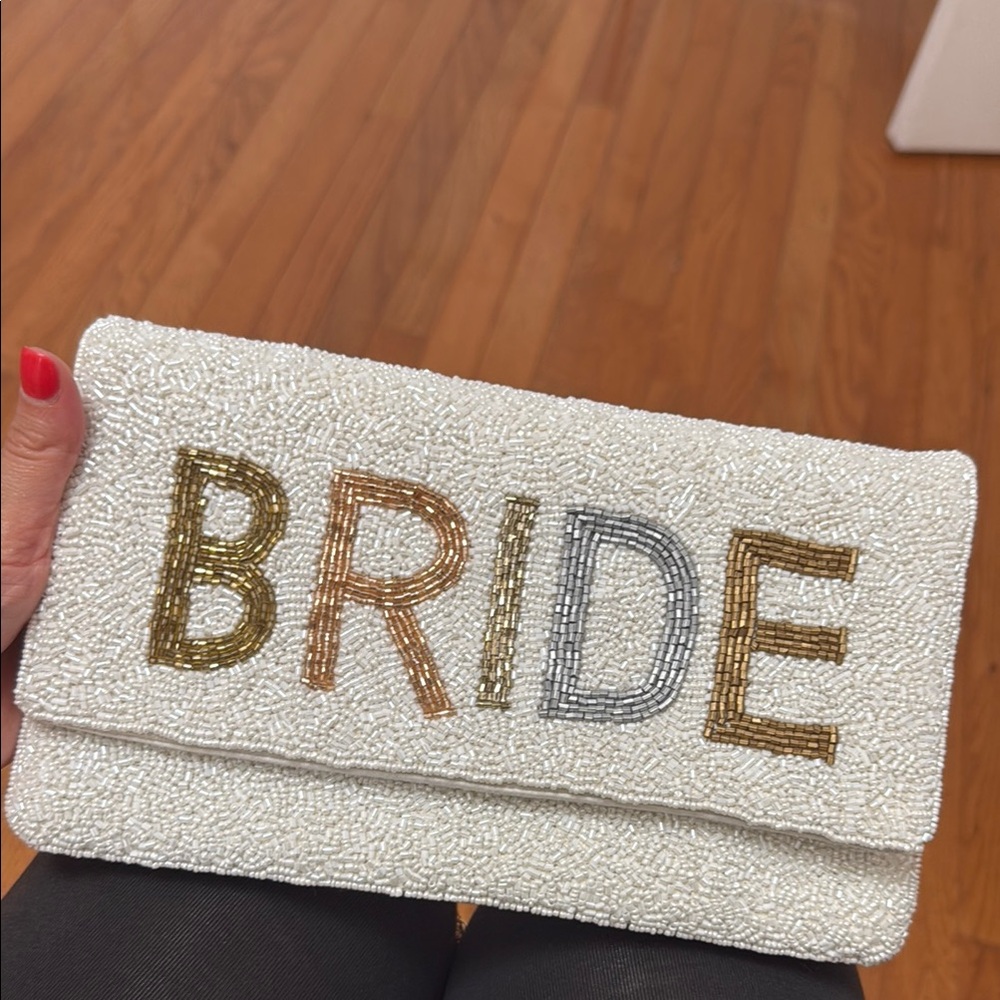 Elegant White Beaded Bride Clutch